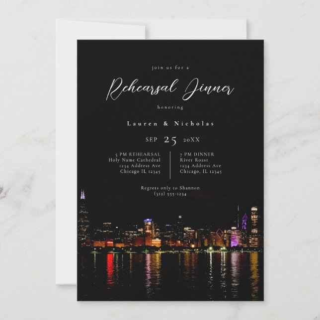 Chicago Skyline Rehearsal Dinner Invitation (Front)