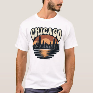Chicago Skyline Retro Sunset: Vintage Willis Tower T-Shirt