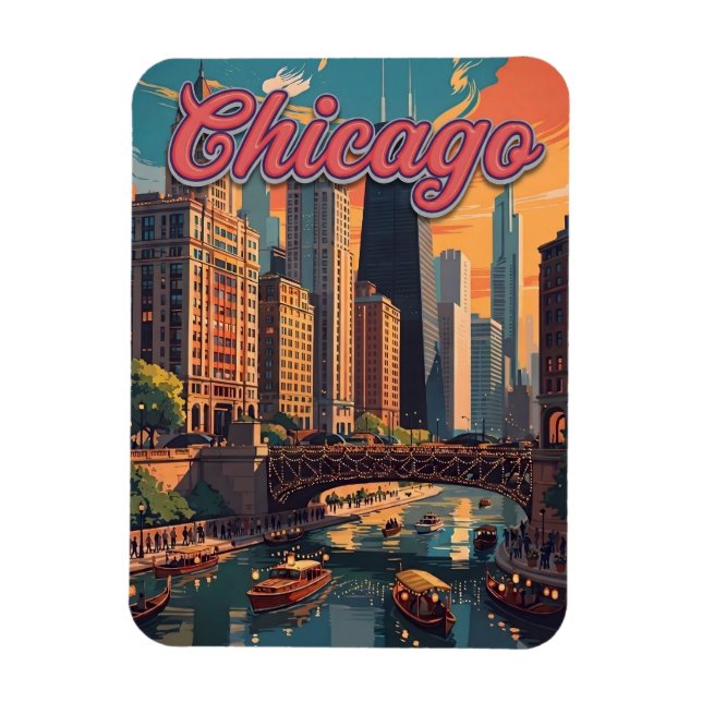 Chicago Skyline Riverfront  Magnet (Vertical)
