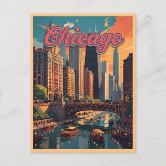 Chicago Skyline Riverfront Postcard