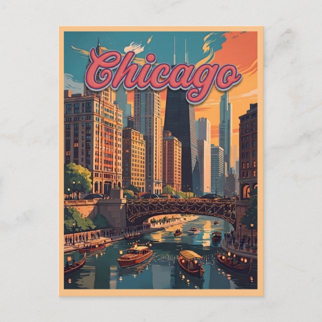 Chicago Skyline Riverfront  Postcard (Front)