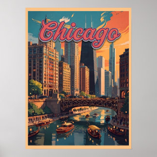 Chicago Skyline Riverfront Poster