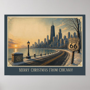 Chicago Skyline Route 66 Holiday Escape Poster