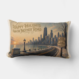 Chicago Skyline Route 66 Reversible Plaid Art Lumbar Cushion