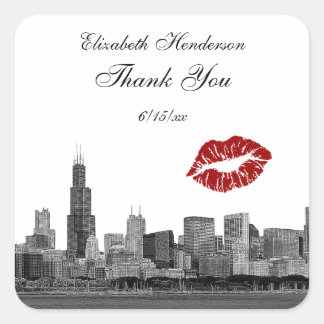 Chicago Skyline Silhouette #1 Kiss Thank You Square Sticker