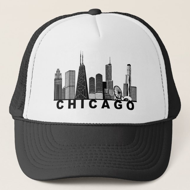Chicago Skyline Silhouette  Trucker Hat (Front)