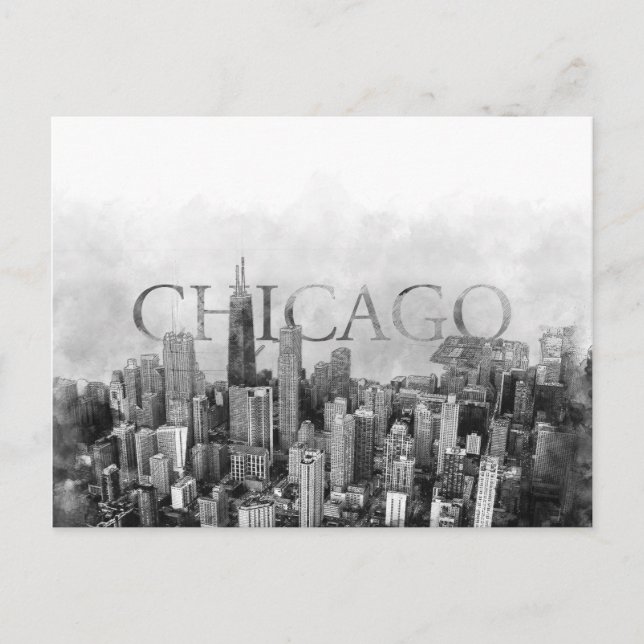 Chicago Skyline Sketch Holiday Postcard (Front)