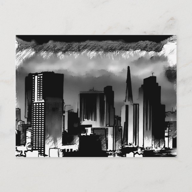 Chicago Skyline Sketch in Black and White Postcard (Front)