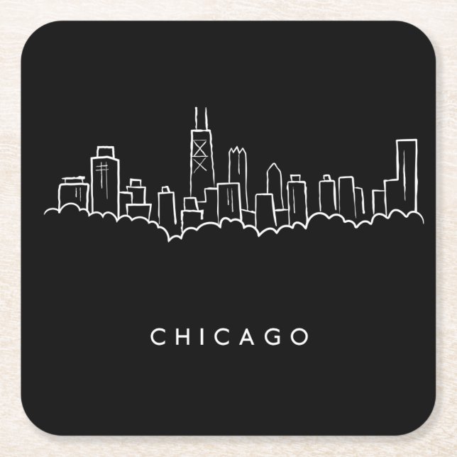 Chicago Skyline Square Paper Coaster (Front)