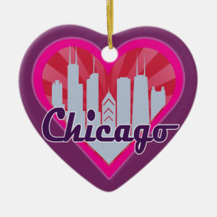 Chicago Skyline Sunburst Heart Ornament