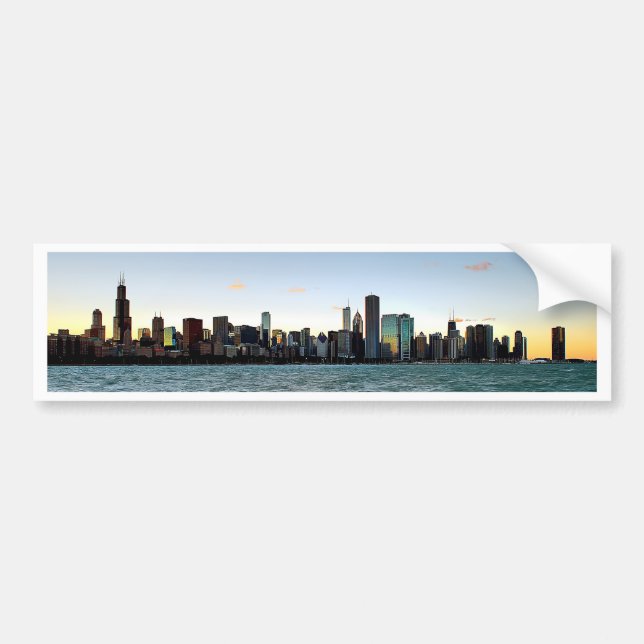 Chicago Skyline Sunset Bumper Sticker (Front)