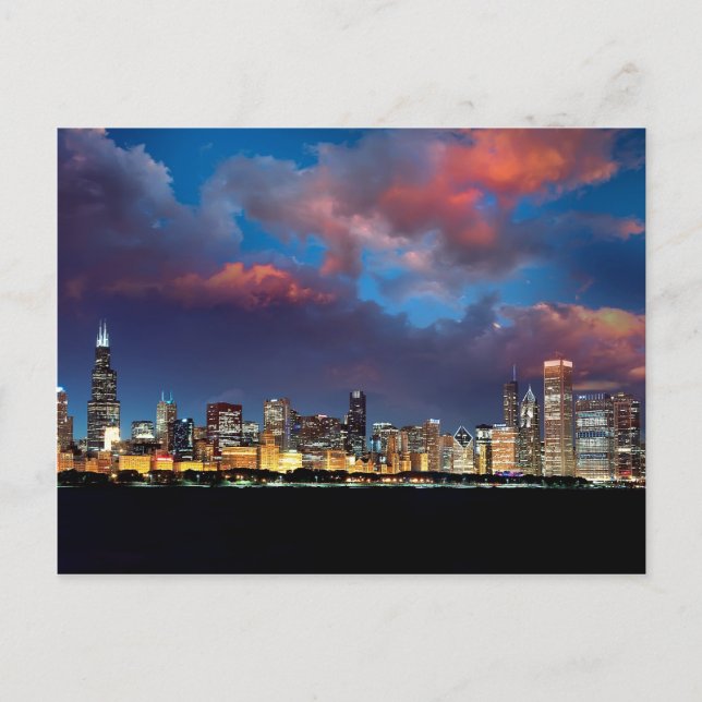 Chicago Skyline Sunset Postcard (Front)
