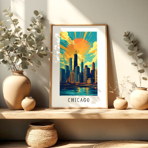 Chicago Skyline Sunset Poster