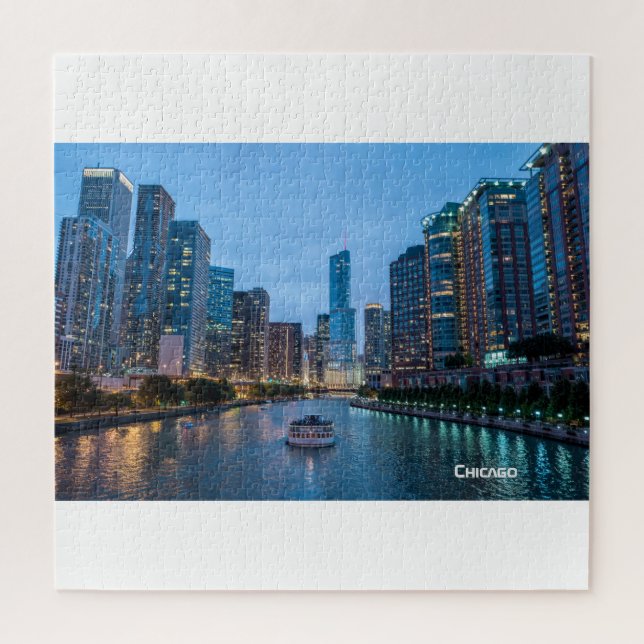 Chicago Skyline Sunset River Jigsaw Puzzle (Vertical)