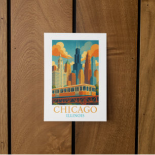 Chicago Skyline Vintage Art – Illinois Travel Postcard