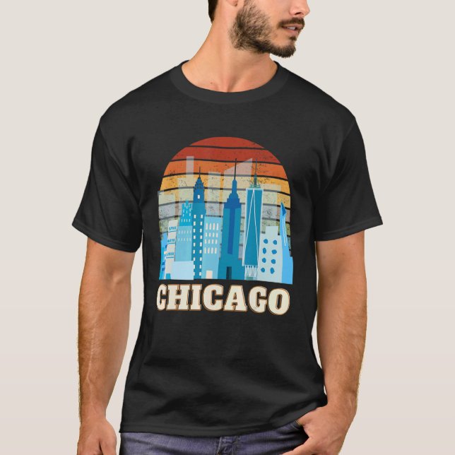 Chicago Skyline Vintage Chicago Illinois USA T-Shirt (Front)