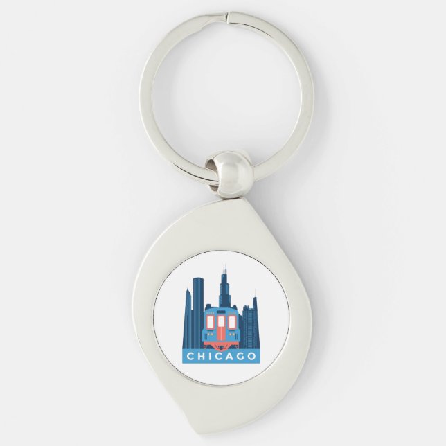 Chicago Skyline Vintage Travel  Key Ring (Front)