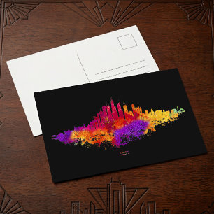 Chicago Skyline Watercolor Art on Black Background Postcard
