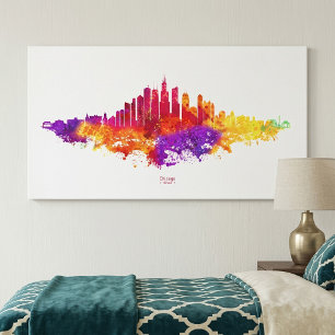 Chicago Skyline Watercolor Art on White Background Canvas Print