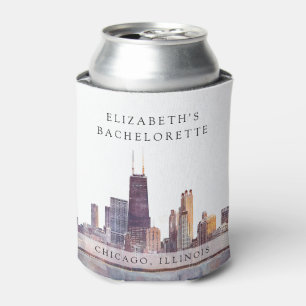 Chicago Skyline Watercolor Bachelorette Weekend Can Cooler