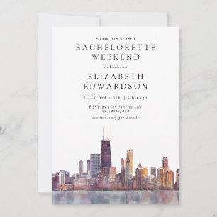 Chicago Skyline Watercolor Bachelorette Weekend Invitation