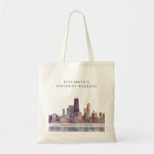Chicago Skyline Watercolor Birthday Weekend Tote Bag