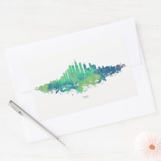 Chicago Skyline Watercolor Blue Green City Art Rectangular Sticker