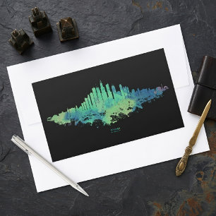 Chicago Skyline Watercolor Blue Green City Art Rectangular Sticker