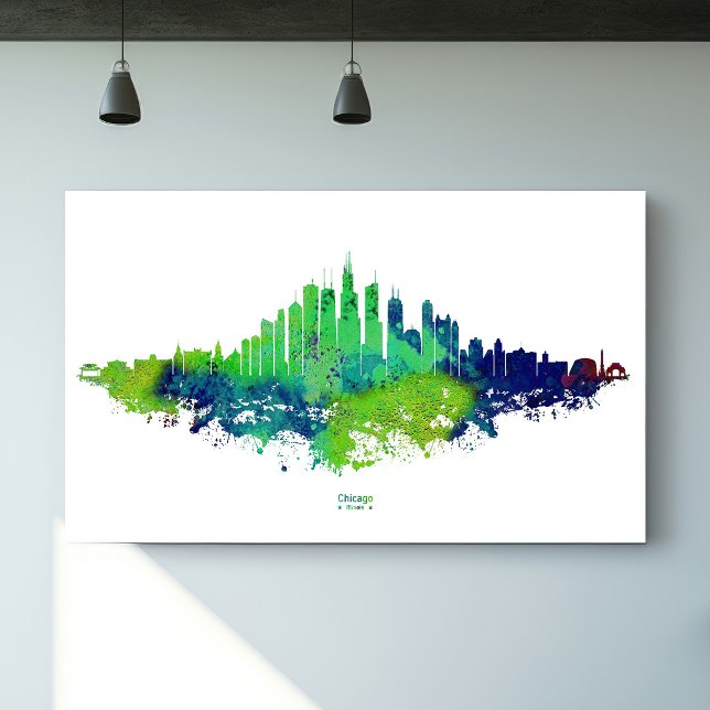 Chicago Skyline Watercolor Blue & Lime Art Prints (Chicago Skyline Watercolor Blue & Lime Art Prints. Poster)