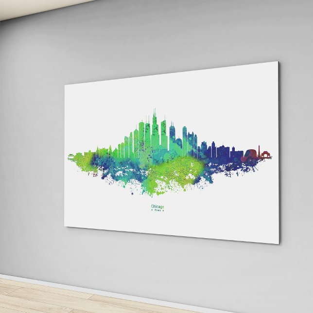 Chicago Skyline Watercolor Blue & Lime Art Prints (Chicago Skyline Watercolor Blue & Lime Art Prints. Canvas Print)