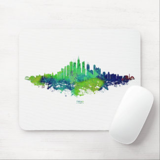Chicago Skyline Watercolor Blue & Lime Art Prints Mouse Pad