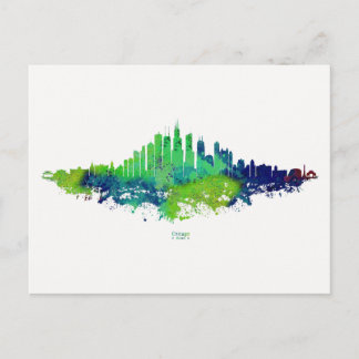 Chicago Skyline Watercolor Blue & Lime Art Prints Postcard