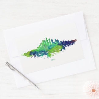 Chicago Skyline Watercolor Blue & Lime Art Prints Rectangular Sticker