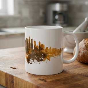 Chicago Skyline Watercolor Orange Cityscape Art Coffee Mug