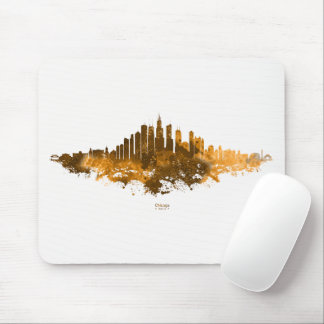 Chicago Skyline Watercolor Orange Cityscape Art Mouse Pad