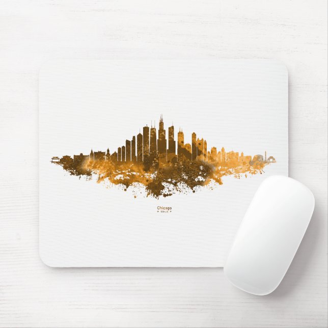 Chicago Skyline Watercolor Orange Cityscape Art Mouse Pad (With Mouse)