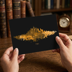 Chicago Skyline Watercolor Orange Cityscape Art Postcard