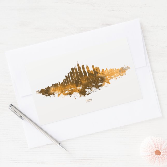 Chicago Skyline Watercolor Orange Cityscape Art Rectangular Sticker (Envelope)
