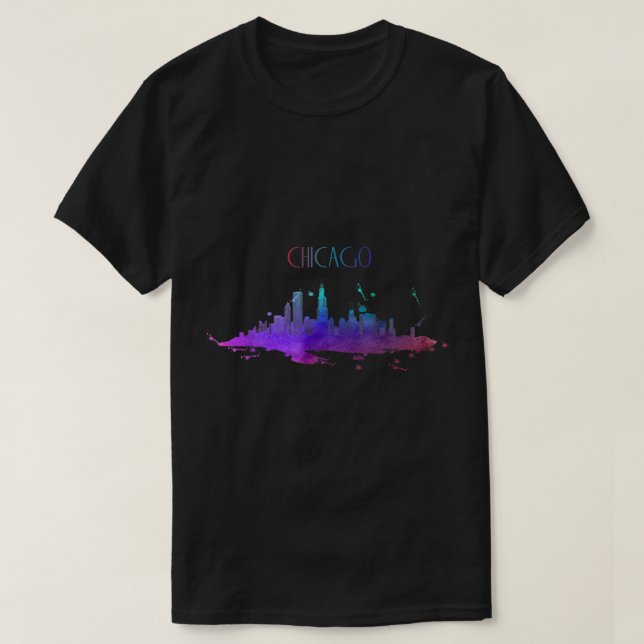Chicago Skyline Watercolor Souvenir Illinois  T-Shirt (Design Front)