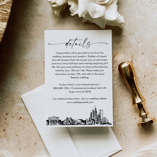 Chicago Skyline Wedding Details Card, 3.5x5 Enclosure Card (Creator Uploaded)