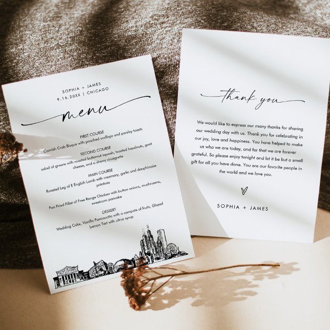 Chicago Skyline Wedding Dinner Menu Card 5x7 (Creator Uploaded)