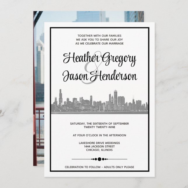 Chicago Skyline Wedding Invitation (Front/Back)