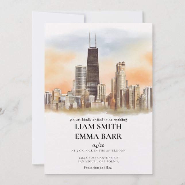 Chicago Skyline Wedding Invitation (Front)