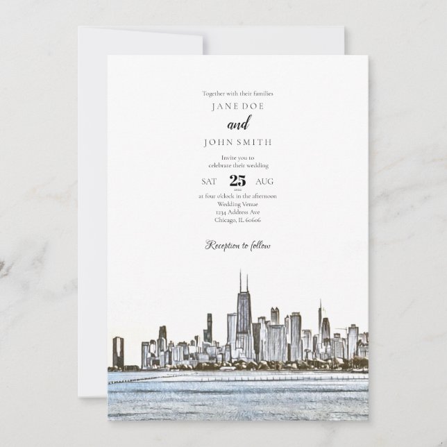 Chicago Skyline Wedding Invitation (Front)