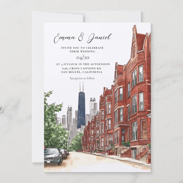 Chicago Skyline Wedding Invitation (Front)