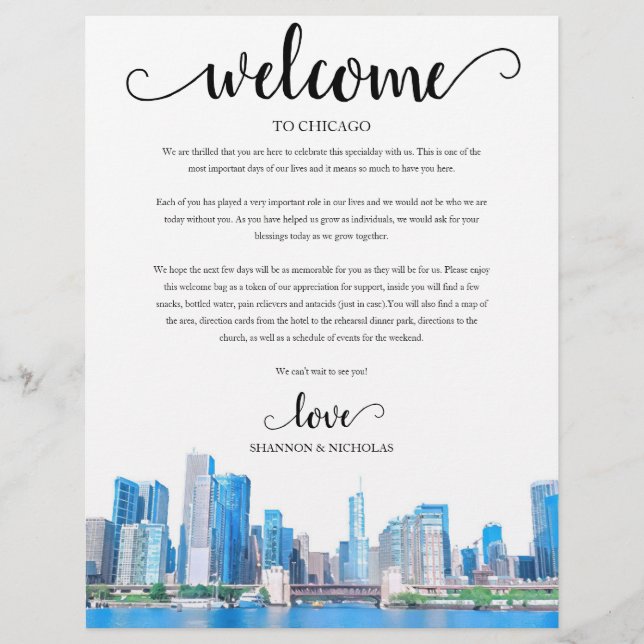 Chicago Skyline Weekend Welcome Itinerary (Front)