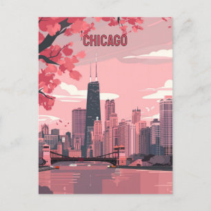 Chicago Skyline with Spring Blossoms Postcard