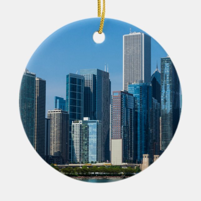 Chicago Skyscrapers Ceramic Tree Decoration (Front)