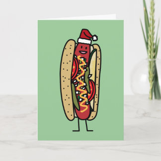 Chicago style hot dog Christmas Santa hat Holiday Card
