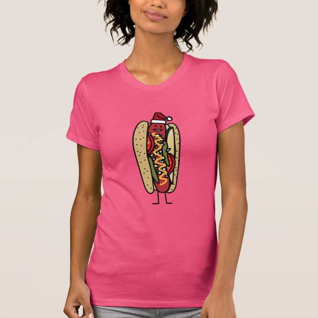 Chicago style hot dog Christmas Santa hat T-Shirt (Front)